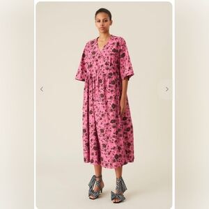 Ganni Pink Floral Wrap Organic Dress